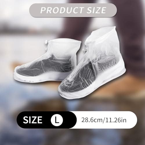 Waterproof Shoe Covers, Slip Resistant Silicone Shoe Cover, Reusable Rainproof Shoe Covers for Outdoor Walking and Cycling, Transparent White L — view 2