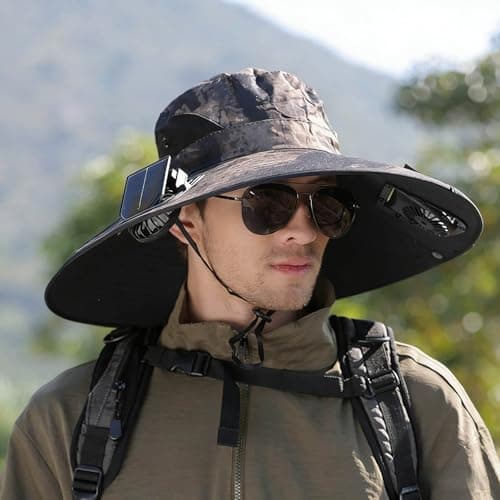 Celanisai Fan Hat Men's Outdoor Sun Hat with Wide Brim and SPF 50 Protection for Hiking, Fishing, Travel, Adjustable and Quick Drying Breathable Fishing Hat with Wide Brim, O Black, One size — view 3
