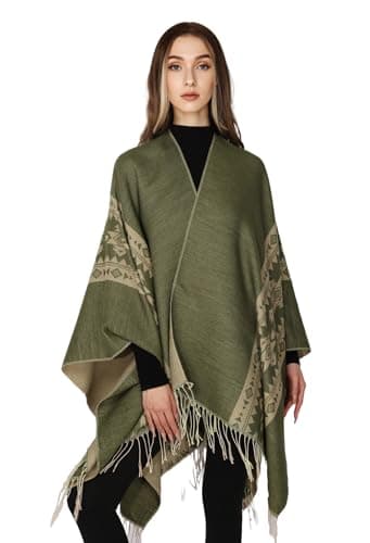 coonis Shawl Wraps for Women, Soft Open Front Poncho Cape Cardigan, Oversized Scarf Sweater for Evening, Wedding, Party, Travel, Olive Green Khaki — view 2