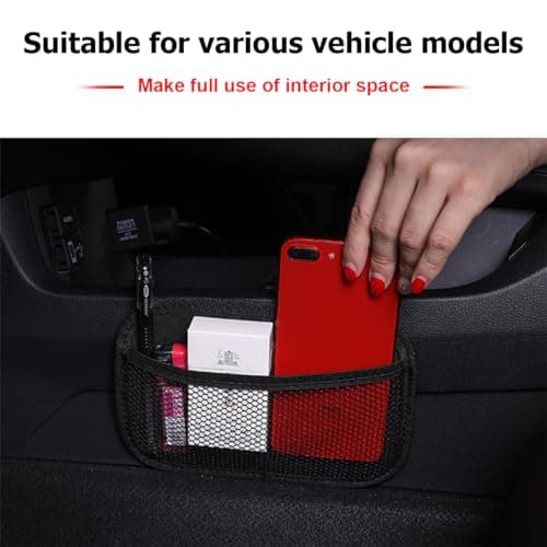JNNJ Car Storage Organizer Net, Car Sundries Holder Mesh Bag, Self-Adhesive Phone Storage Bag, Vehicles Interior Universal Mini Elastic Rack Multifunctional — view 4
