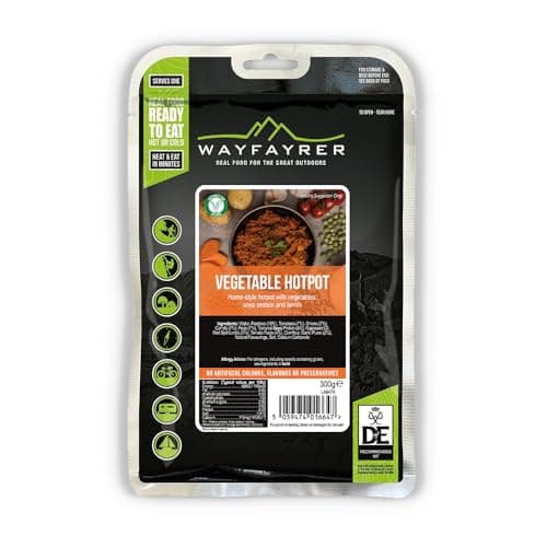 Wayfayrer Camping Food 300g Ready to Eat, Hot or Cold, Meal Pouch | Duke of Edinburgh Recommended Kit | Camping, Hiking, Fishing and Outdoor Adventures (Vegetable Hotpot)