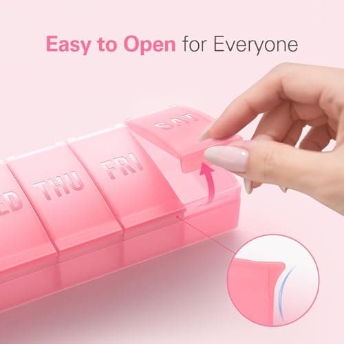 Barhon Pill Organizer Large, Weekly Medicine Pill Organizers, 7 Day Pills Box Case Travel for Big Vitamin Supplements Fish Oil, Sakura Pink — view 6