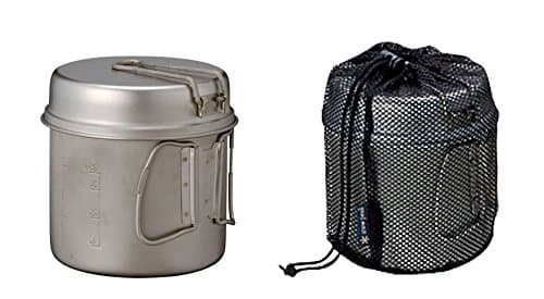 Snow Peak Trek 900 Titanium Cookset, Ultralight stackable camping cook set with 900ml pot and lid convertible to pan or bowl, foldable handles with mesh carry sack, suitable for camping and outdoors — view 2