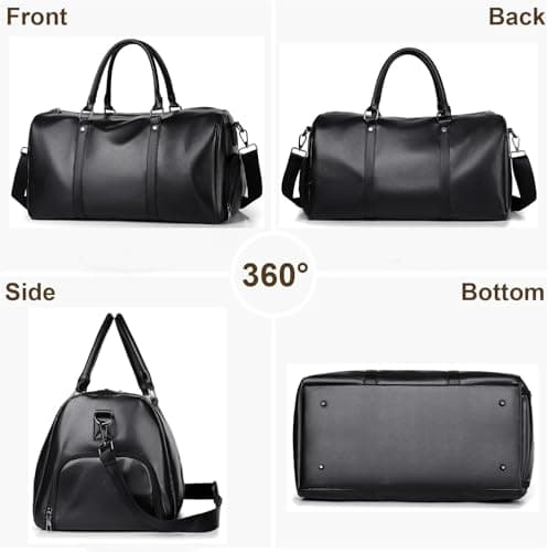Lumavox Cabin Bag 40x20x25 Underseat Travel Duffel Bag,Leather Hand Luggage Bag Overnight Weekend Man Bag for Men with Shoe Compartment,Black — view 2