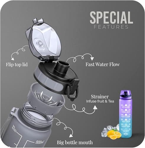Roe Tenpo Water Bottle 1L, Sports Water Bottle with Time Markings, BPA-Free, Leak-Proof Drinks Bottle, Perfect for Running, Cycling, Gym, Yoga, Camping and Outdoor Activities, Blue-purple — view 2