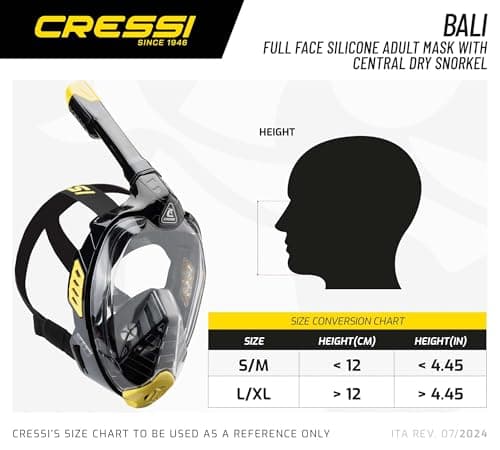 Cressi Bali Full Face Snorkel Mask - Panoramic Diving Mask - Dry-Top Snorkel Set for Adults - Leak-Free Scuba Equipment - Black / Yellow - L-XL — view 5