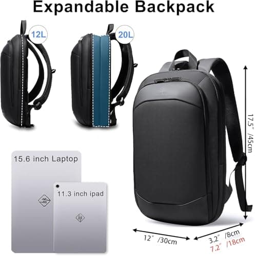 Expandable 15.6 Inch Laptop Rucksack for Men, Slim Business Work Backpack — view 2
