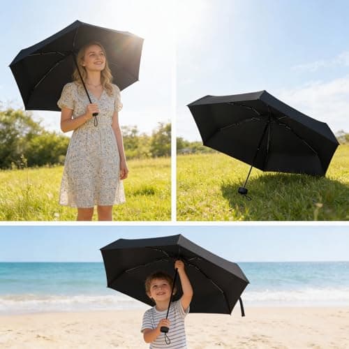 FWHFNB Travel Umbrella, Travel Mini Umbrella, Pocket Umbrella, UV Umbrella, UPF 50+, Portable Lightweight Compact, with Storage Box, for Men and Women (Purple) — view 5