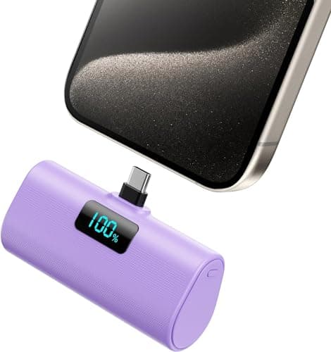 Power Bank Portable Charger for iPhone, Upgraded 5200mAh PD USB C Fast Charging Battery Pack, Ultra-Compact Powerbank Compatible with iPhone 17/16/15 Series, Samsung S25/24 Series, Huawei etc-Purple