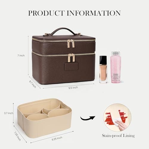 HiTotes Makeup Bag Vanity Case for Women Large Leather Makeup Case Travel Toiletry Bags Double Layer Cosmetic Bag for Daily Use — view 6