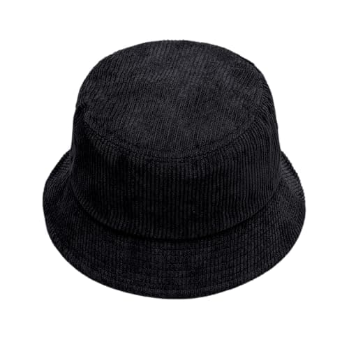 Winter Cord Fishing Hat Unisex Street Style Beret Hat Adjustable Bucket Cap for Men and Women, black, One Size