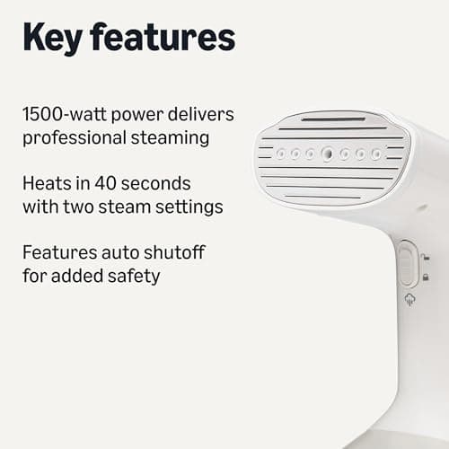 Amazon Basics Steamer for Clothes, 1500W Handheld Garment Steamer, Turbo Extreme Steam, Dual Settings, Auto Shut-Off, 250ml Tank, Portable Wrinkle Remover, White — view 2