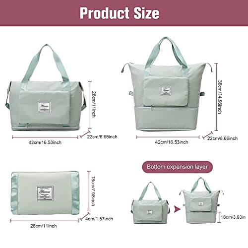 YAMEE Large Capacity Folding Travel Duffel Bag, Green, 28cm x 4cm x 18cm (Folding), 42cm x 22cm (Unfolded), 38cm (Expanded), Waterproof, Oxford Cloth + Polyester — view 2