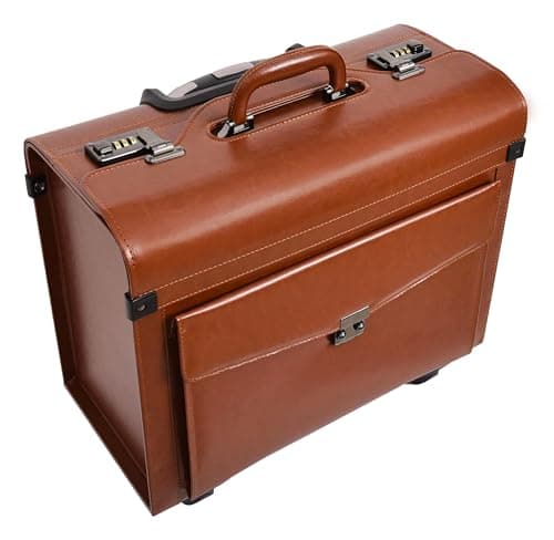 Four Wheeled Pilot Case Faux Leather Lightweight Cabin Bag Commander (Tan) — view 4