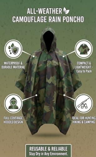 Harrington Marley Camouflage Poncho Waterproof Hooded Rain Hiking Shooting Army Fishing Camo, Rain Poncho — view 3
