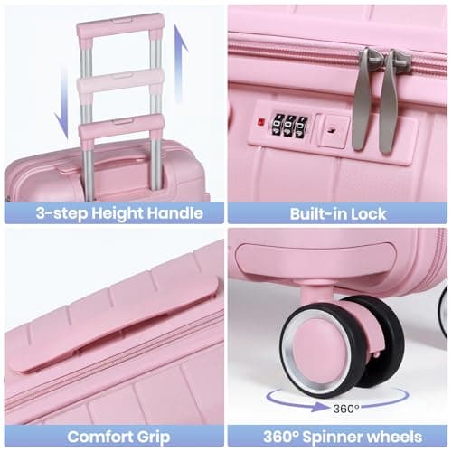H.yeed Cabin Suitcase 55x40x20cm Cabin Luggage 20 inch Hard Shell Suitcase PP Lightweight Carry On Luggage with Spinner Wheels Approved for Ryanair EasyJet (Pink, 20 inch) — view 4