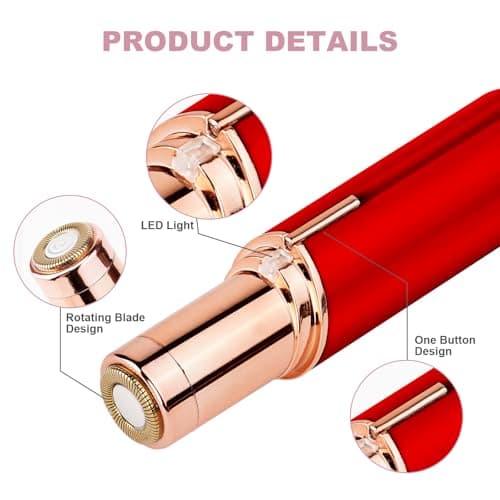 URAQT Facial Hair Remover for Women, Painless Face Hair Trimmer, Rechargeable Mini Epilator Lady Shaver Portable Electric Razor for Lips Face Body Peach Fuzz, Bright Red — view 3
