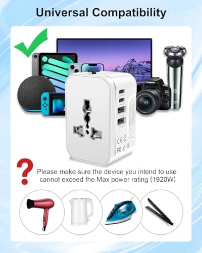 Universal Travel Adapter Worldwide with 2 USB C and 2 USB A Ports, International Travel Plug Adapter Worldwide USB Travel Adaptor All in One Universal Charger Power Adapter for European EU US UK AUS — view 6