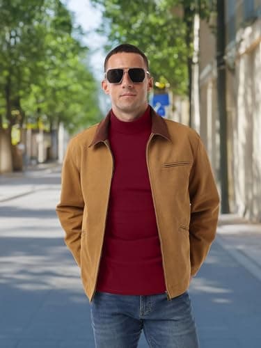 QIXING Men's Thermal Tops Long Sleeve Roll Neck Shirts Cotton Base Layer Thermal Underwear Tops (Burgundy, XL) — view 3