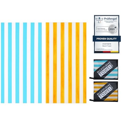 Startseite Microfibre Beach Towels for Adults - 2 Pack 180x100cm Lightweight Beach Towel Extra Large, Sand Free & Quick Dry Beach Towel Extra Large for Travel, Swim, Sports(Yellow and Blue Stripes)