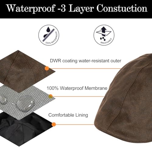 TOP-EX Waterproof Faux Leather Flat Cap for Men Ivy Driving Hat Coffee M/L — view 3