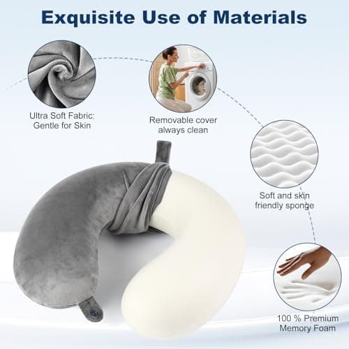 kierain Travel Pillow Memory Foam Neck Pillow for Travel Support Pillow Luxury Compact Lightweight Quick Pack for Camping Sleeping Rest Cushion (Gray) — view 2