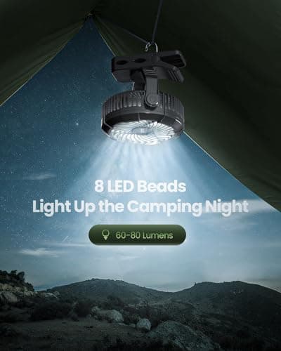 Gaiatop Portable Camping Fan with LED Lantern, Clip on Fan for Tent — view 4