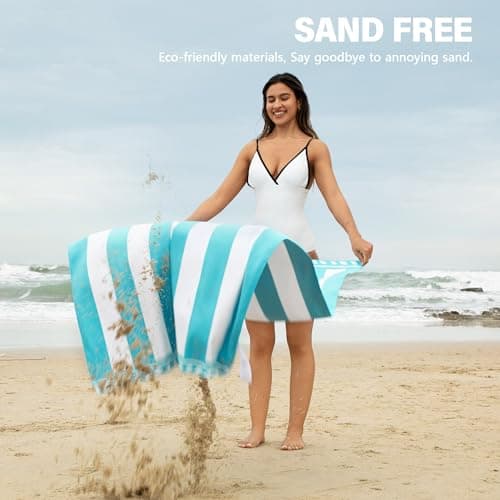 Winthome Beach Towel for Adults - Large Microfibre Beach Towel Quick-Dry, Sand Free, Lightweight, With Bag for Beach, Pool, Camping, Yoga & Outdoor Grey Stripe 90×180cm 1 Pack — view 5