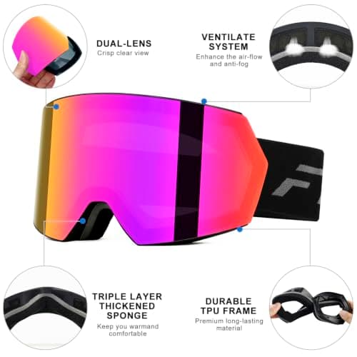 FMY OTG Ski Goggles,Snowboard Goggles for Men,Women & Youth Anti Fog — view 3