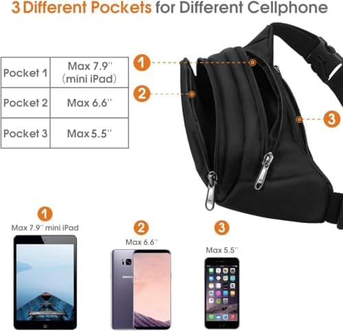 JAUSFETS 3 Pockets Bumbags Waterproof Large Capacity Waist Pack — view 3