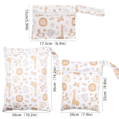 KASESSS 3 Pcs Wet Dry Bag, Travel Laundry Bags, Wet Bag, Waterproof Wet Bags for Swimming, Nappy Bag Organiser with Zip, Nappy Pouch for Baby Items, Wet Clothes Bag for Travel Beach Camping Swimming — view 2