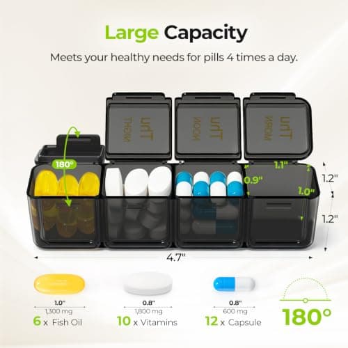 AUVON Weekly Pill Organiser 4 Times a Day, Face-Up Labels for Easy Tracking — view 3