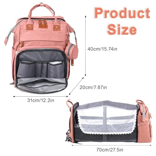 LN COZY CORNER Baby Changing Backpack – Stylish Multifunctional Large Nappy Bag with Built-In Changing Mat, Insulated Bottle Pockets, and Multiple Compartments for Mum & Dad (Pink) — view 3