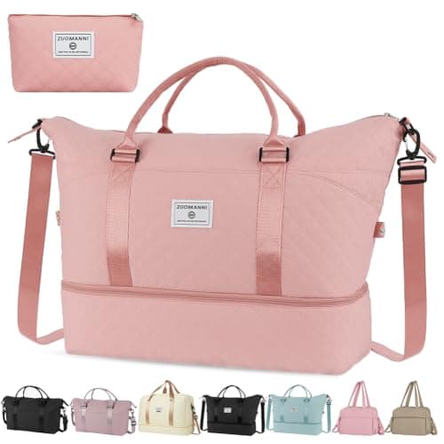 OSDUE Womens Gym Bag, 50L Large Travel Duffle Bags for Weekend Overnight with Wet Pocket, Toiletry Bag, Shoe Compartment, Cabin Luggage Holdall Bags for Hospital Sports, Pink