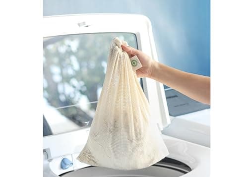 Cotton Mesh Laundry Bags - 3 Pack Large Bags for Washing Machine – Easy Drawstring Closure, Microplastic-free and Sustainable Laundry Bags for Underwear and Bra — view 4
