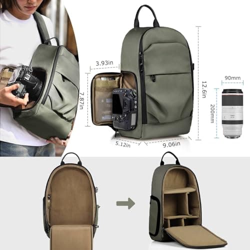 TAAOKA Camera Sling Bag, DSLR/SLR/Mirrorless Camera Backpack Case Shockproof Photography Backpack with Tripod Holder & Removable Modular Inserts Compatible with Canon/Nikon/Sony/Fuji (Green — view 3