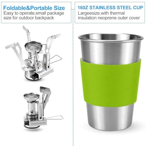 Odoland Camping Saucepans Set, 10 Pieces Durable Aluminium Complete Kitchen Utensils with Ultralight Portable Stove for Hiking, Fishing — view 5