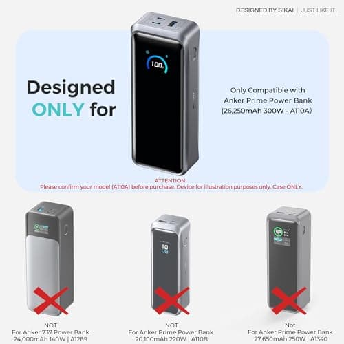 Silicone Protective Case for Anker Prime Power Bank 26250mAh/300W With Hanging Holes, Skin-Friendly Anti-Lost Protective Cover for Anker Power Bank A110A (Black) — view 2