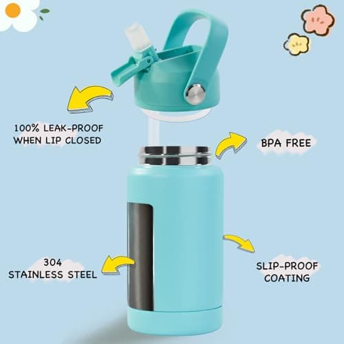 Fijinhom Kids Water Bottle, 360ml/12oz, Stainless Steel Insulated Water Bottle with Straw, Vacuum Leakproof, Kids Water Bottles for School Boys Girls, Keep Drinks Hot Cold,BPA Free,Green — view 2