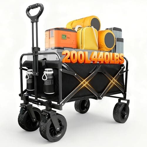 Sanycasa 200L 200KG Festival Trolley Camping Shopping Beach Wagon Trolley Off-road Beach adapted Stroller with Brakes robust adjustable Handle with transport bag, black