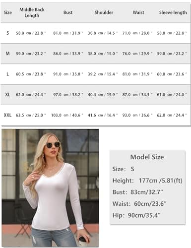 Crewhpo Womens Thermal Tops Long Sleeve Lace V Neck Base Layer Slim Fit — view 6