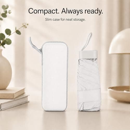 FERNVALE Mini Travel Folding Umbrella UPF 50+ Sun Protection & Rainproof Windproof Compact Umbrella, Lightweight Pocket Umbrella for Women and Men, Portable Folding Umbrella (White) — view 6