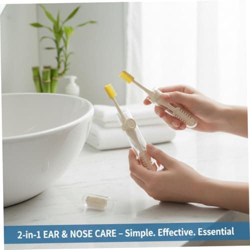 Nasal Hair Cutter for Men, 3pcs 2-in-1 Manual Nose Hair Trimmer & Ear Picker Set, Portable Nose Remover for Men & Women, Beige Nasal Cutter with Silicone Brush Daily & Travel Use — view 2