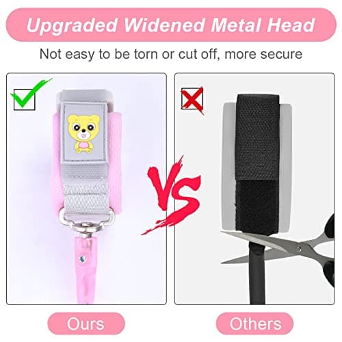 AOMIG Anti Lost Safety Wrist Link Belt, 1.5M Wrist Reins for Toddlers with Induction Lock, Baby Reins Toddler Reins for Walking & Travel, Toddler Wrist Strap for Walking (Pink) — view 5
