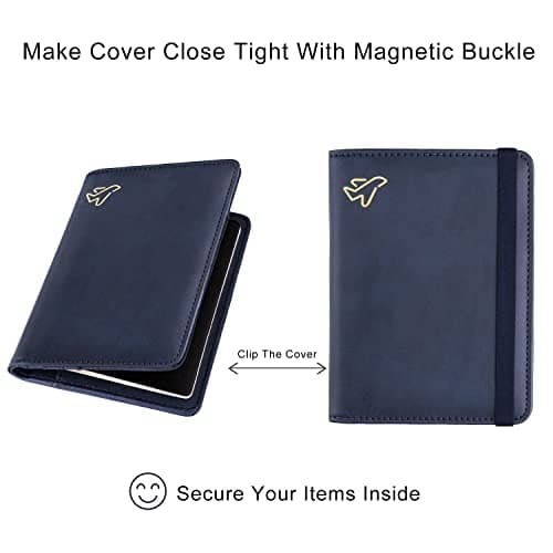 WALNEW Passport Holder, PU Leather Travel Passport Cover Wallet, RFID Passport Case with Card Holder, Travel Essentials for Women Men (Navy Blue) — view 5