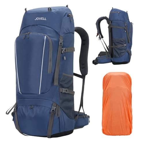 JOVELL Hiking Backpack for Men Women, Large Capacity Durable Trekking Backpack with Rain Cover, Waterproof Lightweight Camping Backpack for Backpacking Travel Mountaineering (Deep Blue)