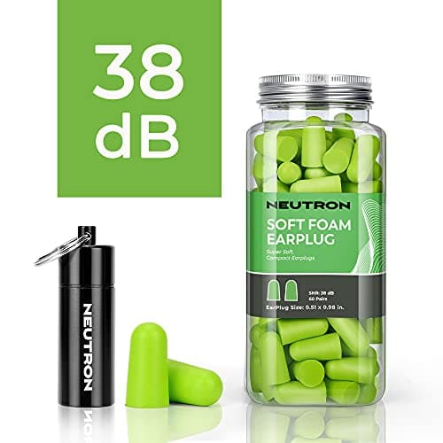 Neutron Soft Foam Ear Plugs with Travel Case - Noise Cancelling 38dB SNR - Earplugs for Sleeping, Travel, Concerts, Studying, Work, Loud Noise, Snoring - 60 Pairs - Green — view 2