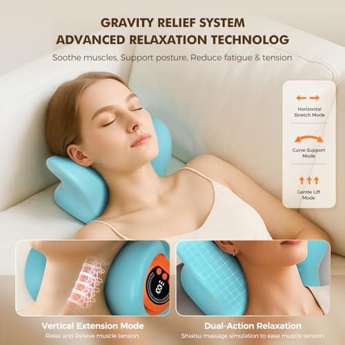 Neck Massager 2025 Portable Neck Traction Device, Cervical Stretcher with Heating & Vibration – Relieve Muscle Tension, 3-in-1neck Pillow Customizable Massage Modes with Wireless Remote Control — view 2