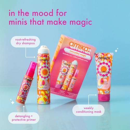 amika everyday magic bestsellers set - includes travel size soulfood nourishing hair mask, perk up talc-free dry shampoo spray + the wizard silicone-free detangling primer (3 pieces) — view 2