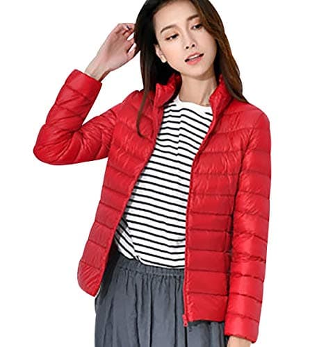 Lightweight Down Jacket Womens Ultra Light Packable Down Jacket Women's Down Filled Coat Women Oversized Quilted Puffer Jacket Women Ladies Puffer Bubble Coat Puffa Warm Padded Jacket Women Red L